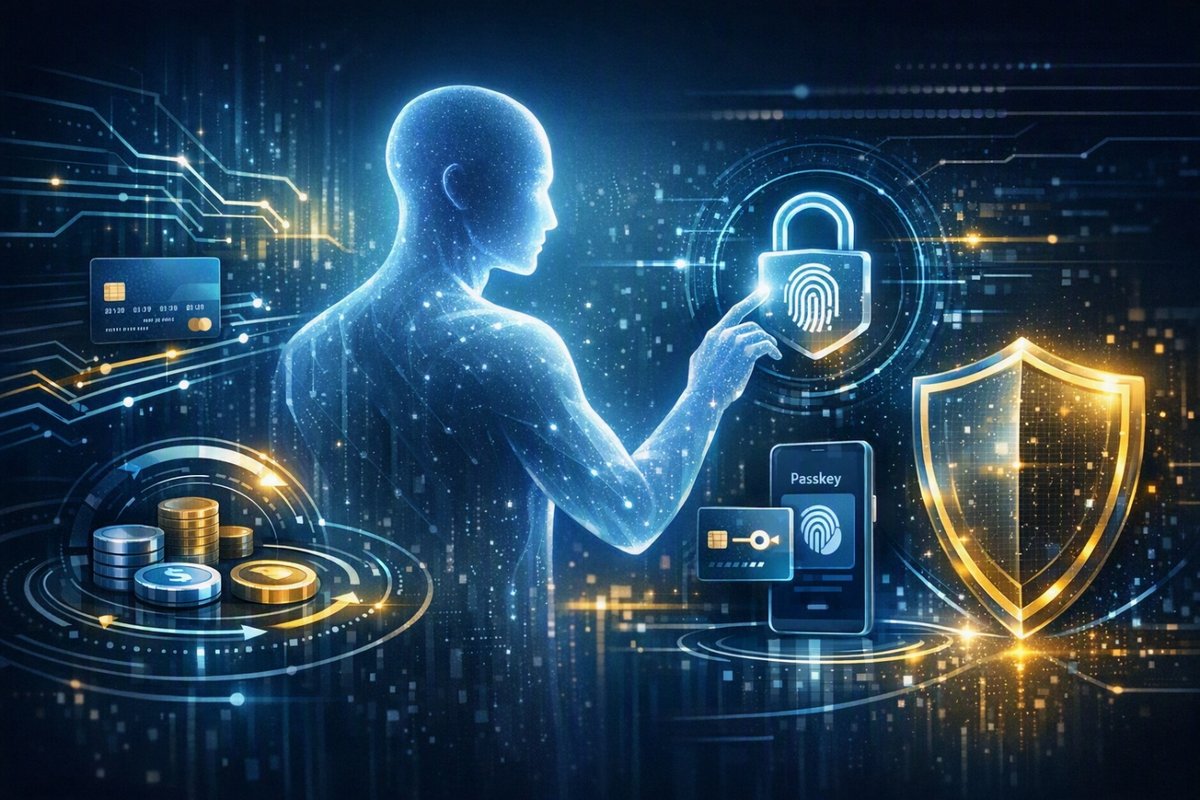 An AI agent authorizing a payment through a passkey and biometric shield